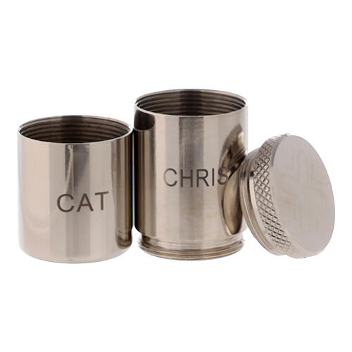 CRIS-CAT double oil stock for holy oils with genuine black leather case 5x10x5 cm 3