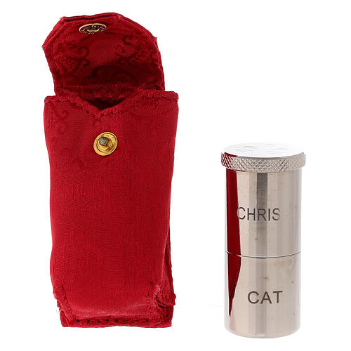 Estuche jacquard rojo con frasco Santos óleos CRIS-CAT 5x10x5 cm 2
