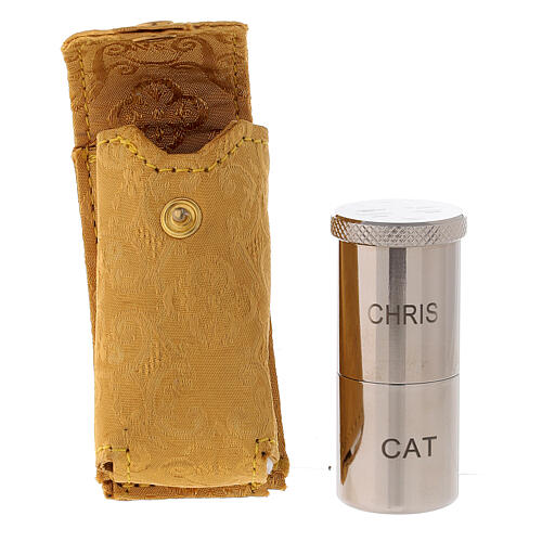 Vaso duplo para Santos Óleos CHRIS-CAT com estojo tecido Jacquard amarelo, 4x8x4 cm 2