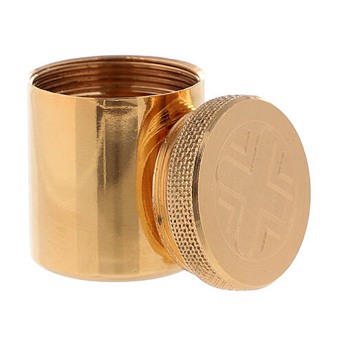 Single container for holy oils in gilded brass with cross 3 cm 2