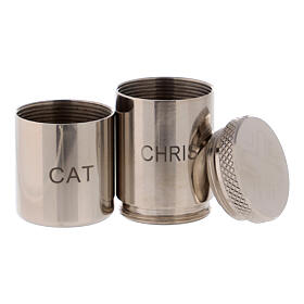 Double container for Holy Oils CRIS-CAT silver plated brass 5x2 cm