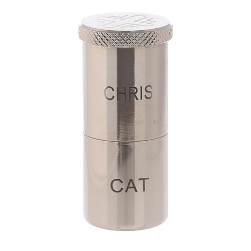 Double container for Holy Oils CRIS-CAT silver plated brass 5x2 cm 1