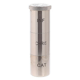 Ölgefäß, 3-fach, INF - CHRIS - CAT, 10x2 cm, Messing versilbert
