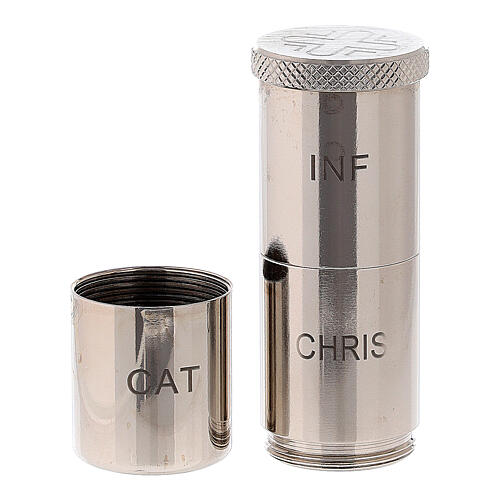 Triple container for Holy Oils CRIS-CAT silver plated brass 5x2 cm 2