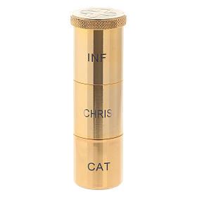 Ölgefäß, 3-fach, INF - CHRIS - CAT, 10x2 cm, Messing vergoldet