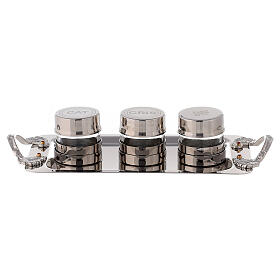 Holy oil jar set in silver tone brass 24x11x2 cm