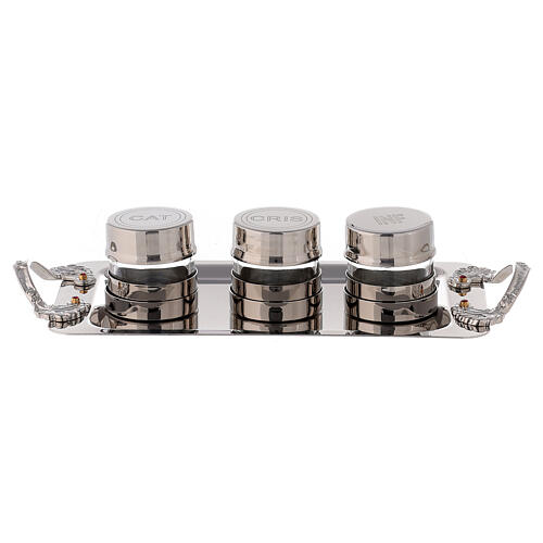 Holy oil jar set in silver tone brass 24x11x2 cm 1