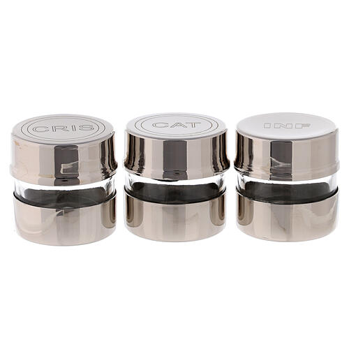 Set of Holy Oil containers in armored glass and silver-plated brass 4x4 cm 1