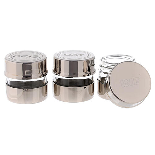 Set of Holy Oil containers in armored glass and silver-plated brass 4x4 cm 2