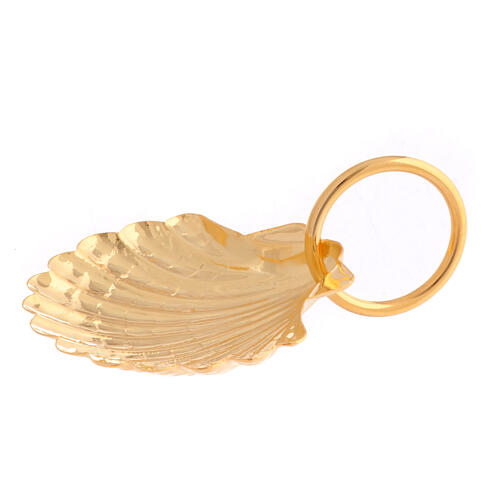 Sheet-metal baptismal shell, gold colour, with handle, 2.5 in 2