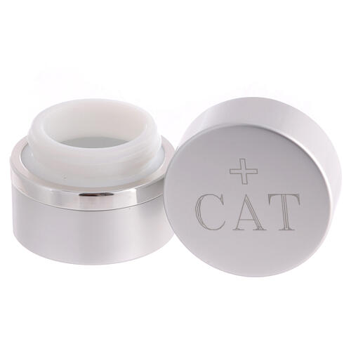 Frasco plateado 20 ml Catecúmenos Santos Óleos aluminio estuche redondo 2