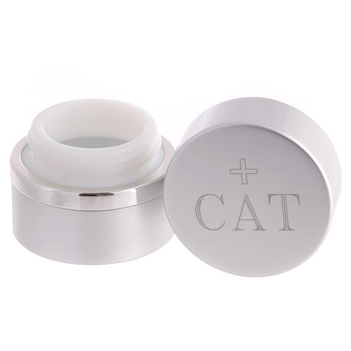 Round holy oil container silver 20 ml Catechumens 2