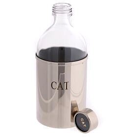 Ölgefäß, CAT, Glasflasche mit Messingverkleidung, 500 ml
