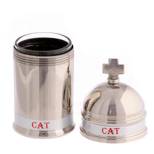 Ölgefäß CAT und Etui, versilbertes Metall, 30 ml 2