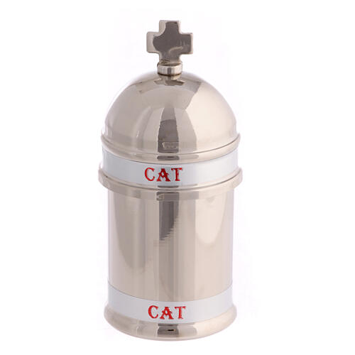 Holy oil container 30 ml silver with imitation leather case Catechumens  1
