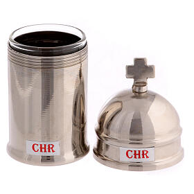 Holy oil container 30 ml silver case Holy Chrism cross