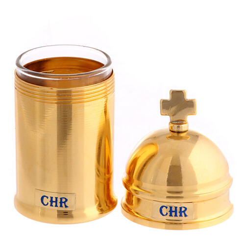 Ölgefäß CHR und Etui, vergoldetes Metall, 30 ml 2