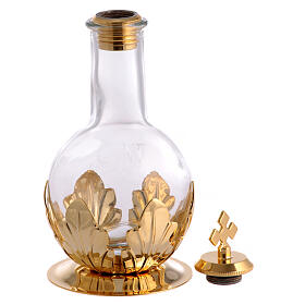 Bottle for CHR Holy oil of 100 ml, glass and gold plated brass, screw cap