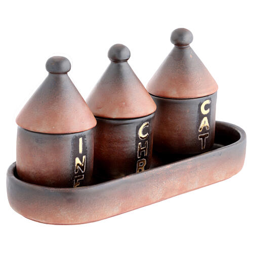 Set céramique huiles saintes en terre cuite vieillie 3