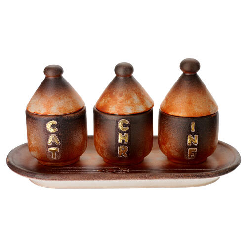 Servizio ceramica di oli santi in cotto antico  1