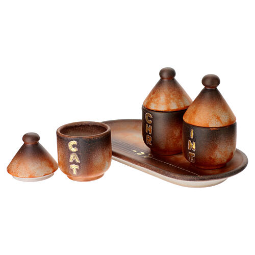 Servizio ceramica di oli santi in cotto antico  2