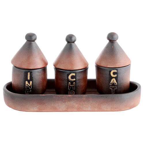Ceramic set of holy oils in ancient terracotta 1