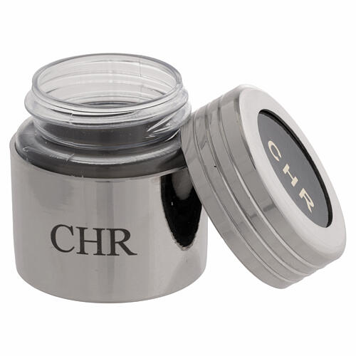 Case with two holy oil jars for CHR and CAT in silver-plated metal 2