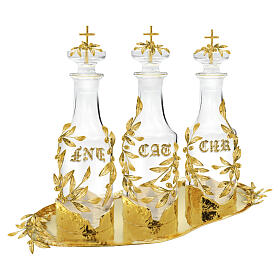 Burettes en verre pour huiles saintes sur plateau plaqué or 18K Pical Arte Creazioni