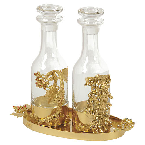 Altar Cruets Cylindrical Model 18 kt Gold-Plated with Crystals, Pical Arte Creazioni 1