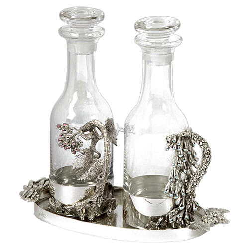 Cylindrical silver‑plated altar cruets with crystals, Pical Arte