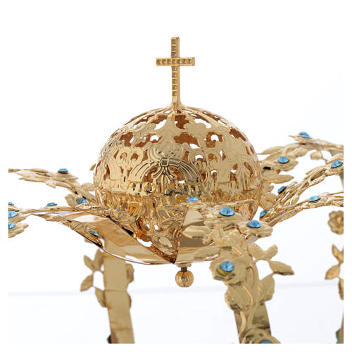 Madonna Imperial Crown in Golden Brass with light Blue Strass 3