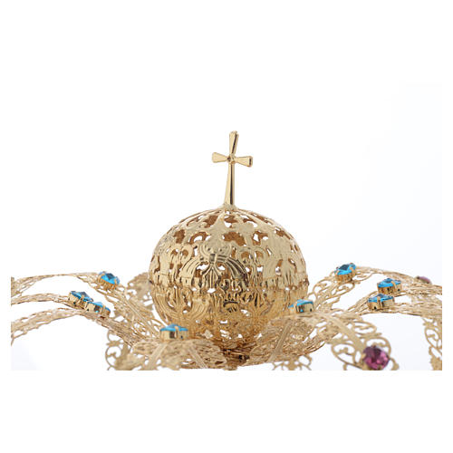 Krone Madonna vergoldete Messing gefarbte Kristalle 3