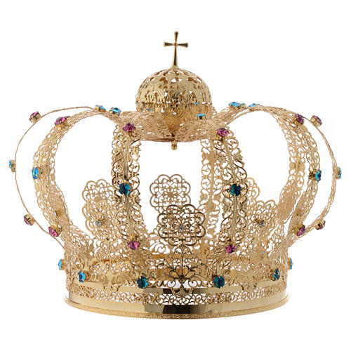 Coroa Nossa Senhora latão dourado strass corados 1