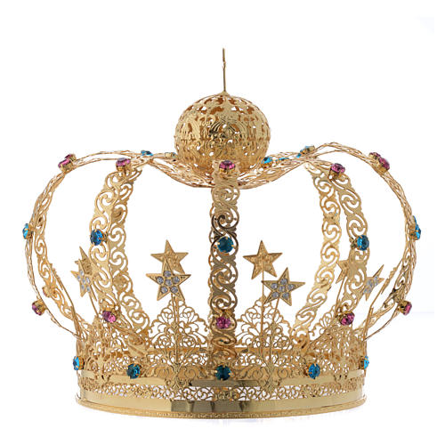 Krone Madonna vergoldete Messing - Sterne gefarbte Kristalle 2