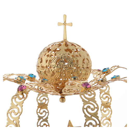 Krone Madonna vergoldete Messing - Sterne gefarbte Kristalle 3