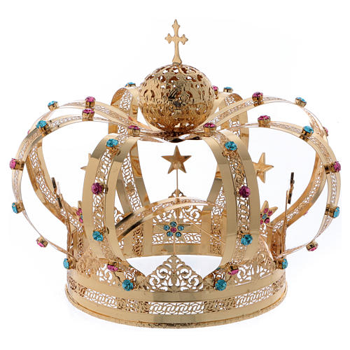 Krone Madonna vergoldete Messing - Sterne gefarbte Kristalle 1