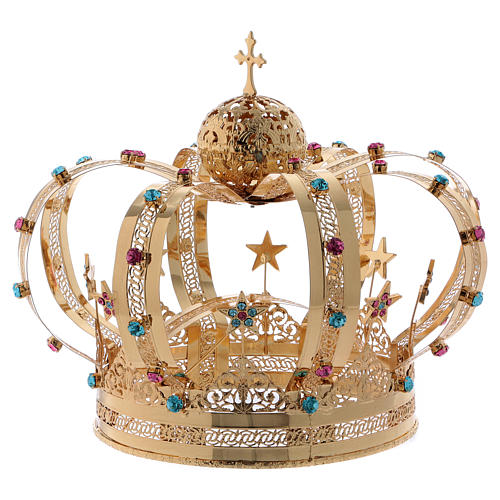 Krone Madonna vergoldete Messing - Sterne gefarbte Kristalle 6