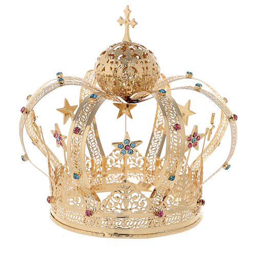 Krone Madonna vergoldete Messing - Sterne gefarbte Kristalle 3