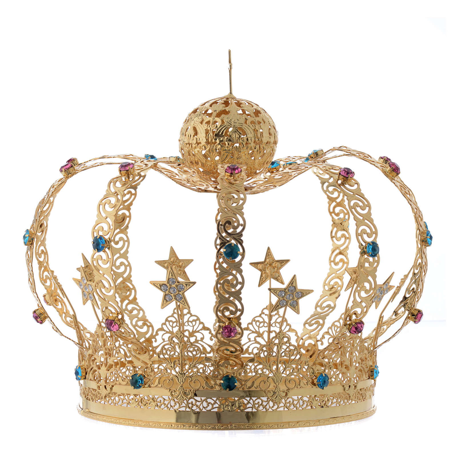Couronne Notre Dame laiton doré, étoiles strass colorés 3