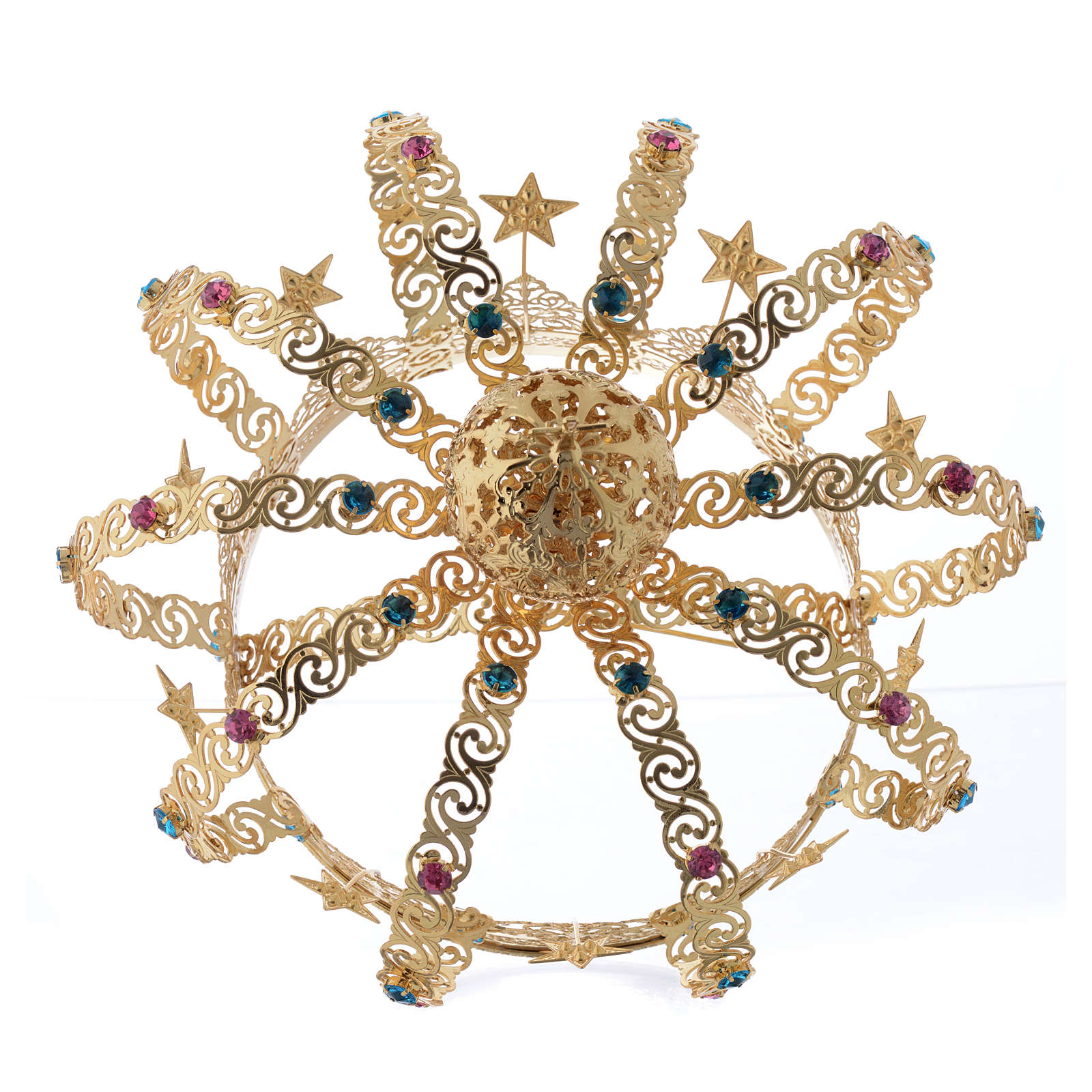Couronne Notre Dame laiton doré, étoiles strass colorés 3