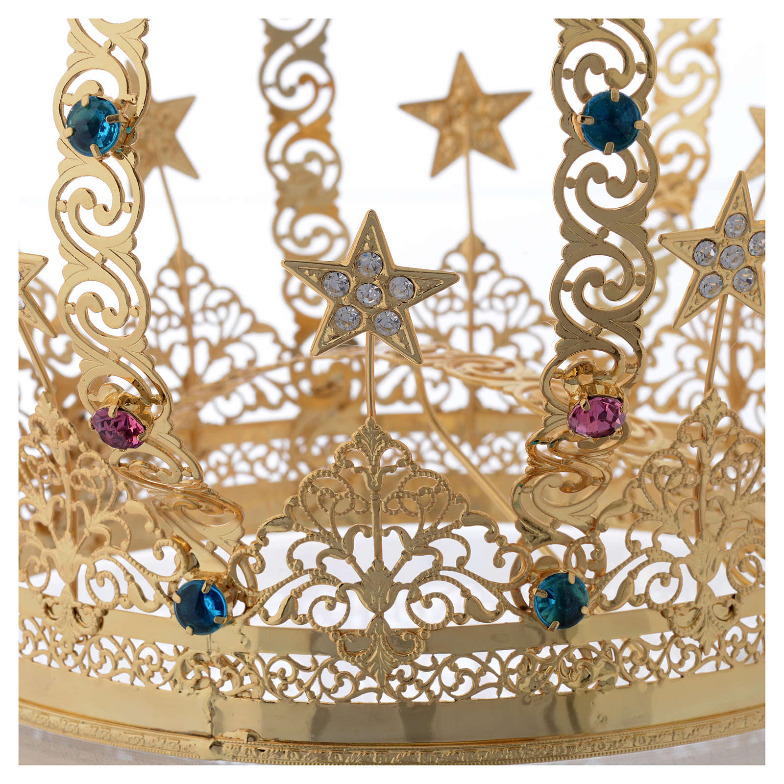 Couronne Notre Dame laiton doré, étoiles strass colorés 3