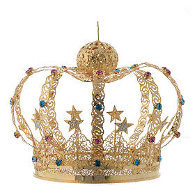 Couronne Notre Dame laiton doré, étoiles strass colorés s2