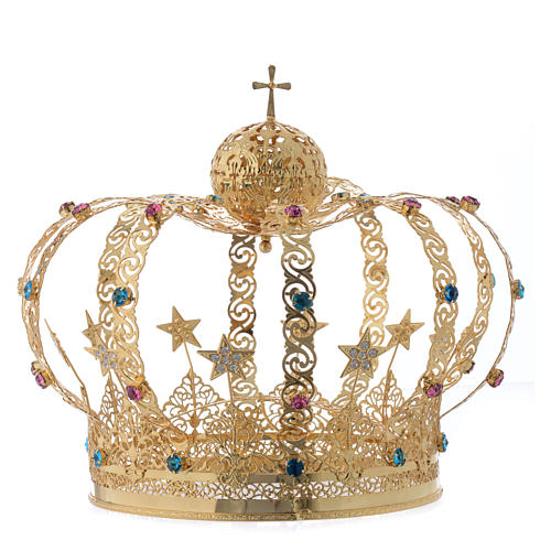 Couronne Notre Dame laiton doré, étoiles strass colorés 1