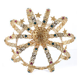 Corona Madonna ottone dorato - stelle strass colorati s4