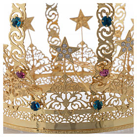 Corona Madonna ottone dorato - stelle strass colorati s5