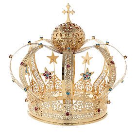 Corona Madonna ottone dorato - stelle strass colorati