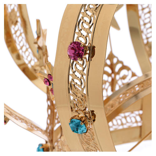 Corona Madonna ottone dorato - stelle strass colorati 2