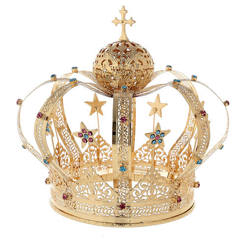 Corona Madonna ottone dorato - stelle strass colorati 1