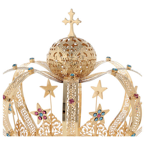 Corona Madonna ottone dorato - stelle strass colorati 2