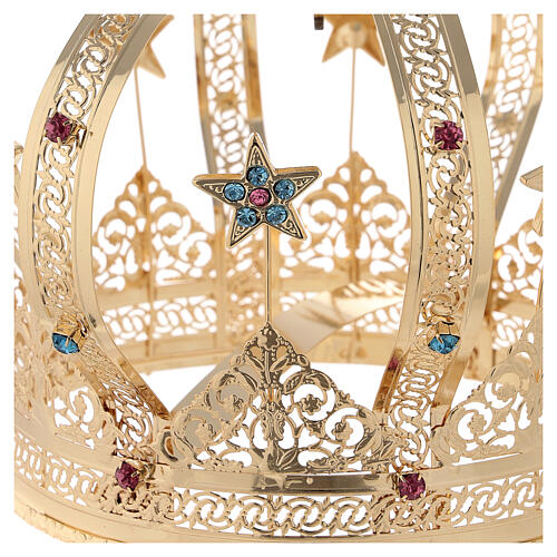 Corona Madonna ottone dorato - stelle strass colorati 6